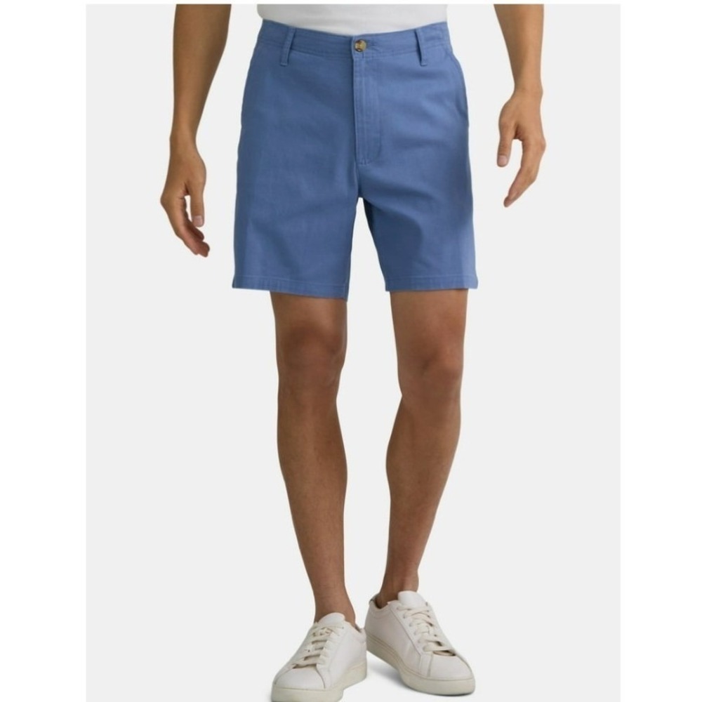 George Men's Stretch Twill Flat Front Shorts 44 Blue 9"‎ Inseam NWT